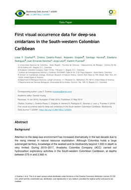 First Visual Occurrence Data for Deep-Sea Cnidarians in the South-Western Colombian Caribbean