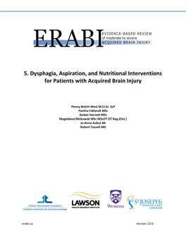 5. Dysphagia, Aspiration, and Nutritional Interventions for Patients with Acquired Brain Injury