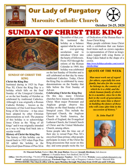SUNDAY of CHRIST the KING December of That Year