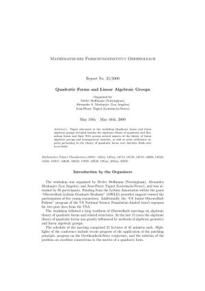 Mathematisches Forschungsinstitut Oberwolfach Quadratic Forms and Linear Algebraic Groups