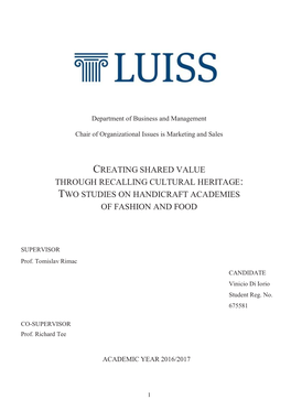 Creating Shared Value Through Recalling Cultural Heritage: Two Studies on Handicraft Academies of Fashion and Food