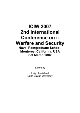 ICIW 2007 2Nd International Conference on I- Warfare and Security Naval Postgraduate School, Monterey, California, USA