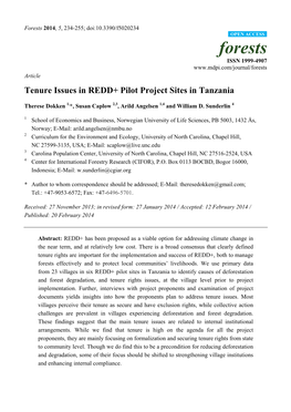Tenure Issues in REDD+ Pilot Project Sites in Tanzania