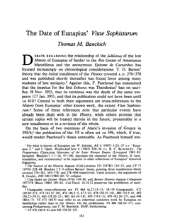 The Date of Eunapius' Vitae Sophistarum Thomas M Banchich