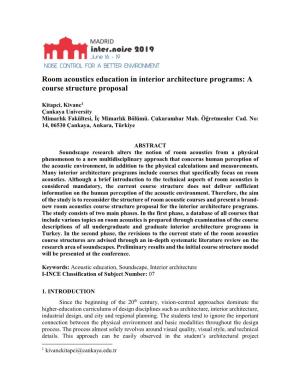 Room Acoustics Education in Interior Architecture Programs: a Course Structure Proposal