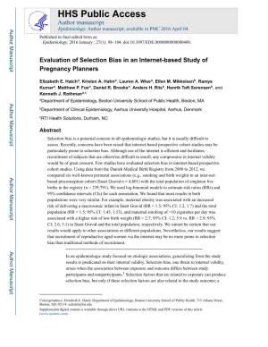 Evaluation of Selection Bias in an Internet-Based Study of Pregnancy Planners
