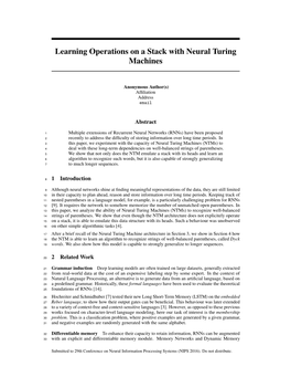 Learning Operations on a Stack with Neural Turing Machines