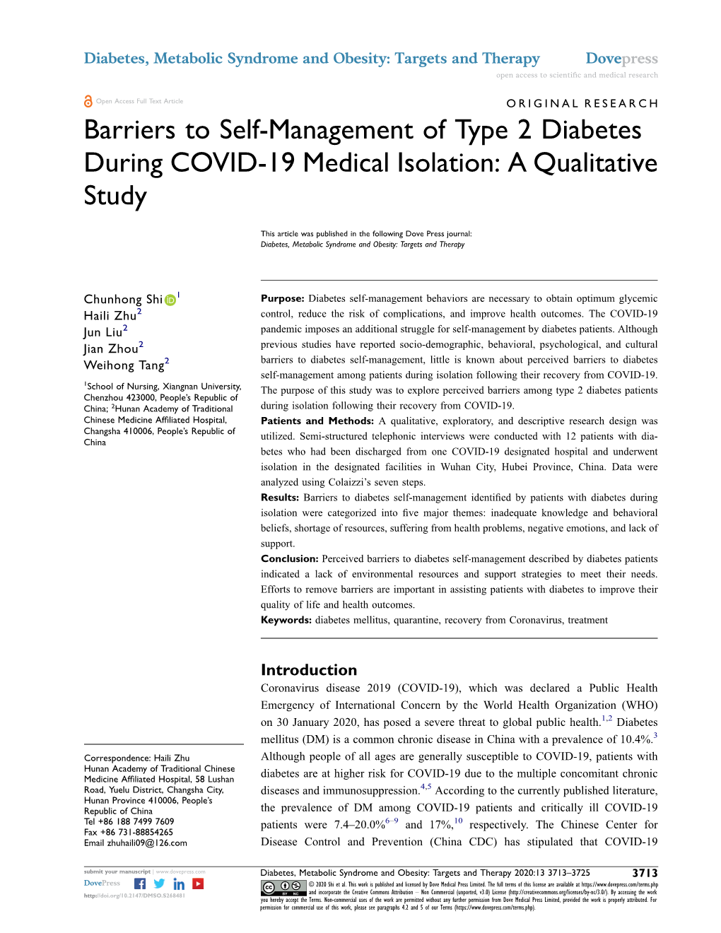 Barriers to Self-Management of Type 2 Diabetes During COVID-19 Medical ...