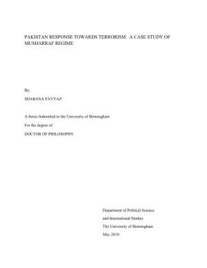 Pakistan Response Towards Terrorism: a Case Study of Musharraf Regime