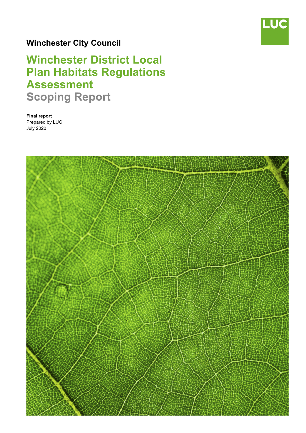 Winchester District Local Plan Habitats Regulations Assessment Scoping Report