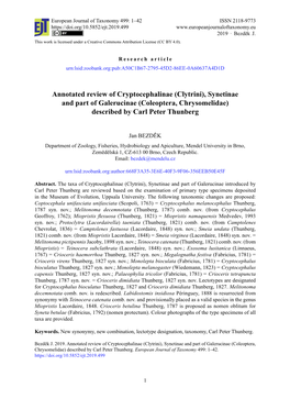 Coleoptera, Chrysomelidae) Described by Carl Peter Thunberg