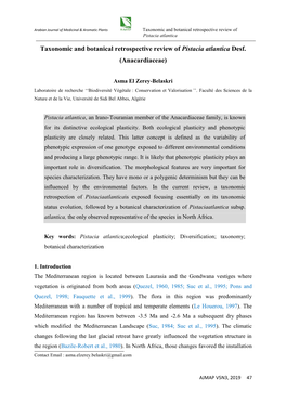 Taxonomic and Botanical Retrospective Review of Pistacia Atlantica