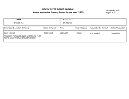 Annual Immovable Property Return for the Year 2019 HEAVY WATER BOARD, MUMBAI