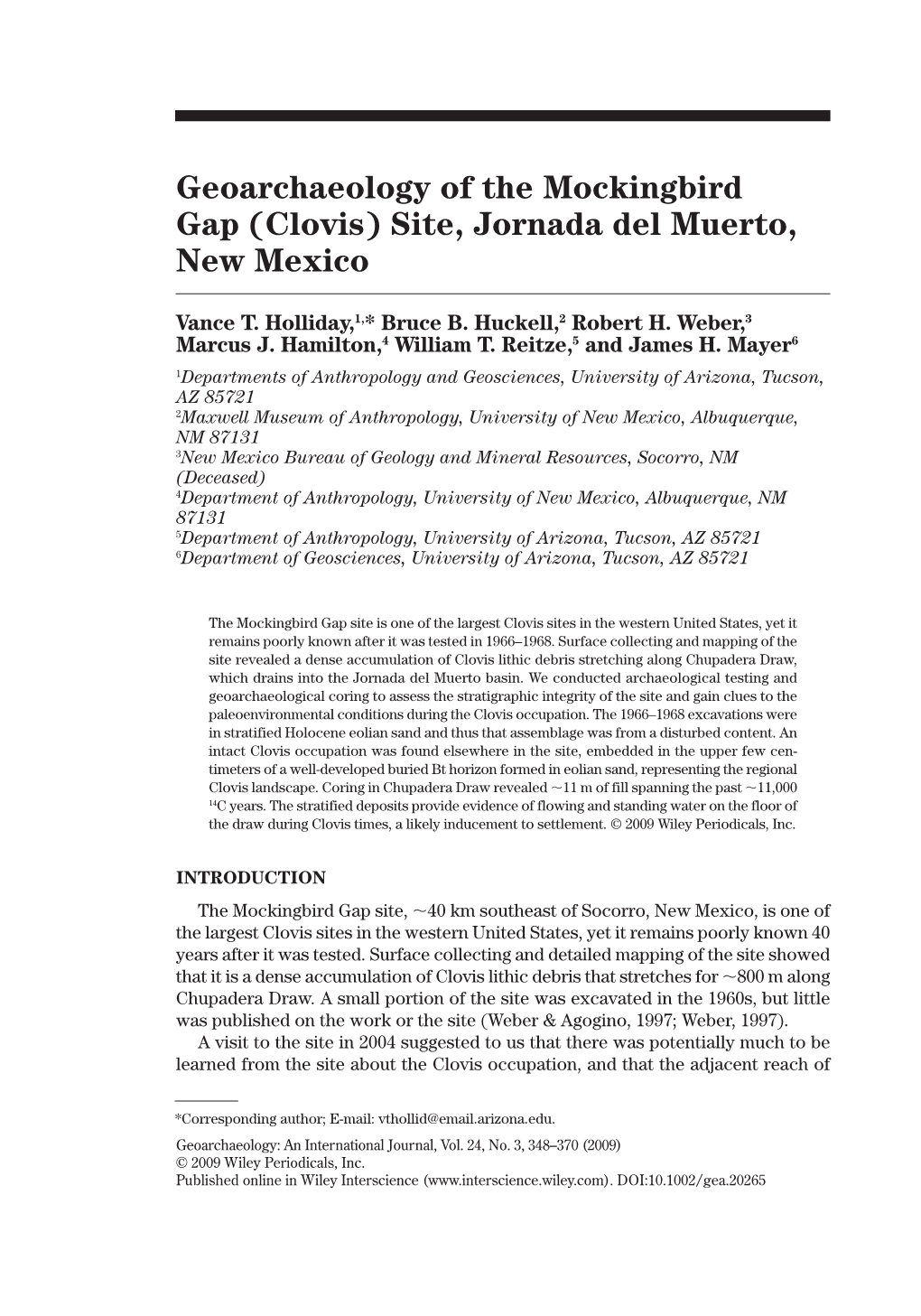 Geoarchaeology of the Mockingbird Gap (Clovis) Site, Jornada Del Muerto, New Mexico