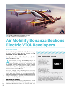 Air Mobility Bonanza Beckons Electric VTOL Developers