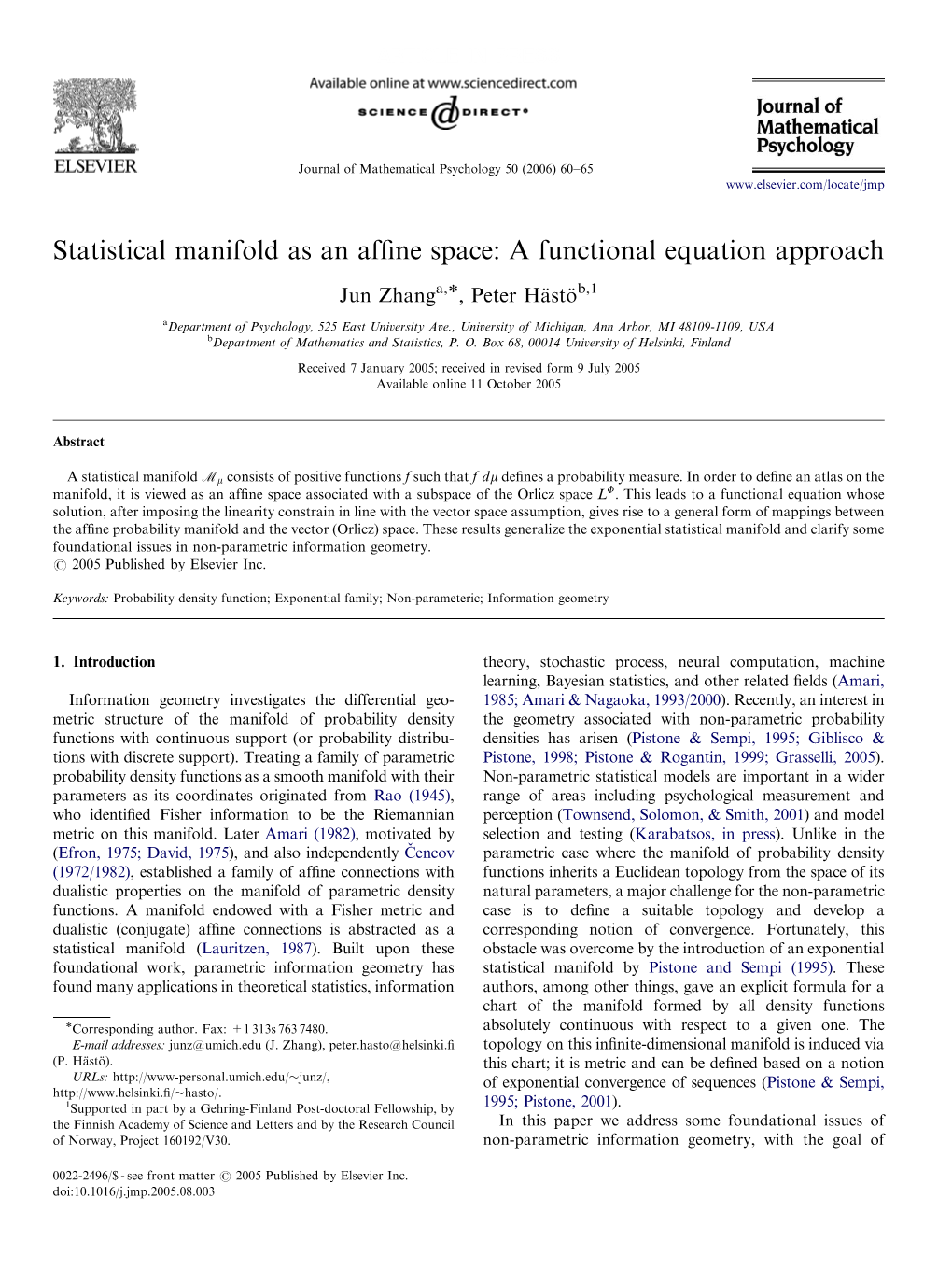 Statistical Manifold As an Affine Space