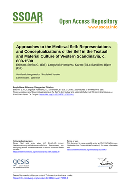 The Medieval Self: Representations and Conceptualizations of the Self in the Textual and Material Culture of Western Scandinavia, C