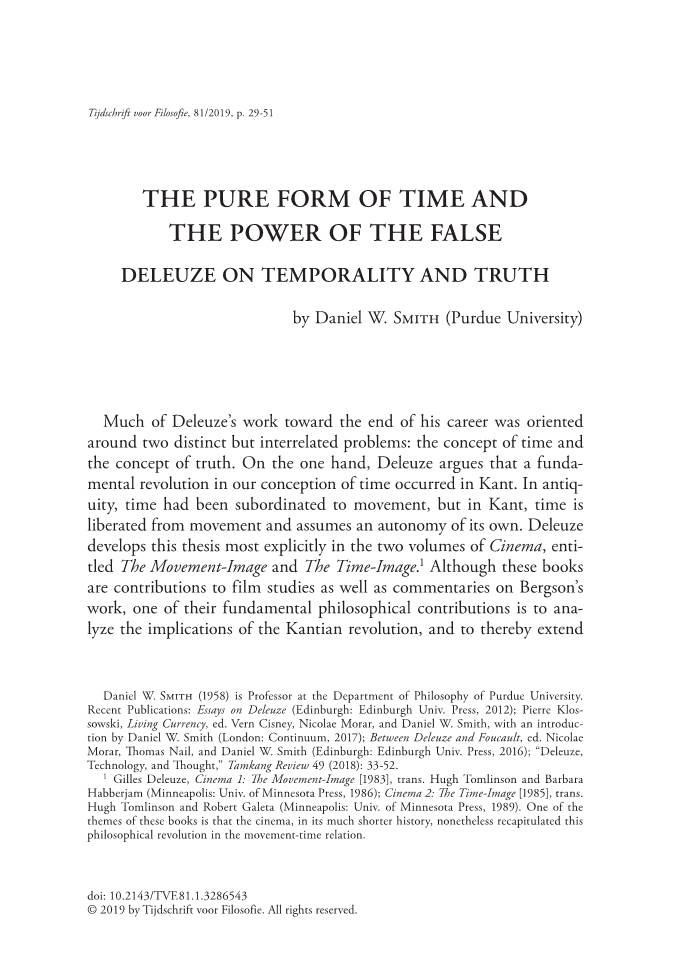 The Pure Form of Time and the Power of the False Deleuze on Temporality and Truth