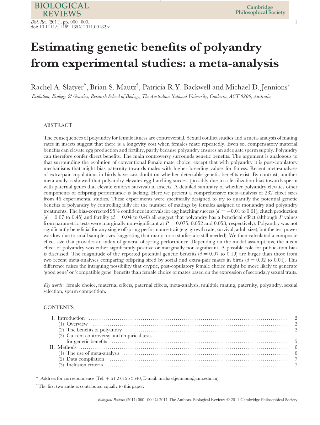 Estimating Genetic Benefits of Polyandry from Experimental Studies