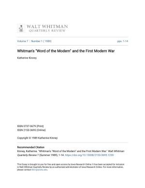Whitman's "Word of the Modern" and the First Modern War
