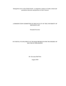 Immigration News in the Global South: a Comparative Analysis of Media Content and Journalistic Decisions and Practices in Latin America