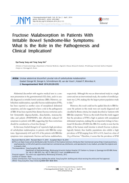 Fructose Malabsorption in Patients with Irritable Bowel Syndrome-Like Symptoms: What Is the Role in the Pathogenesis and Clinical Implication?