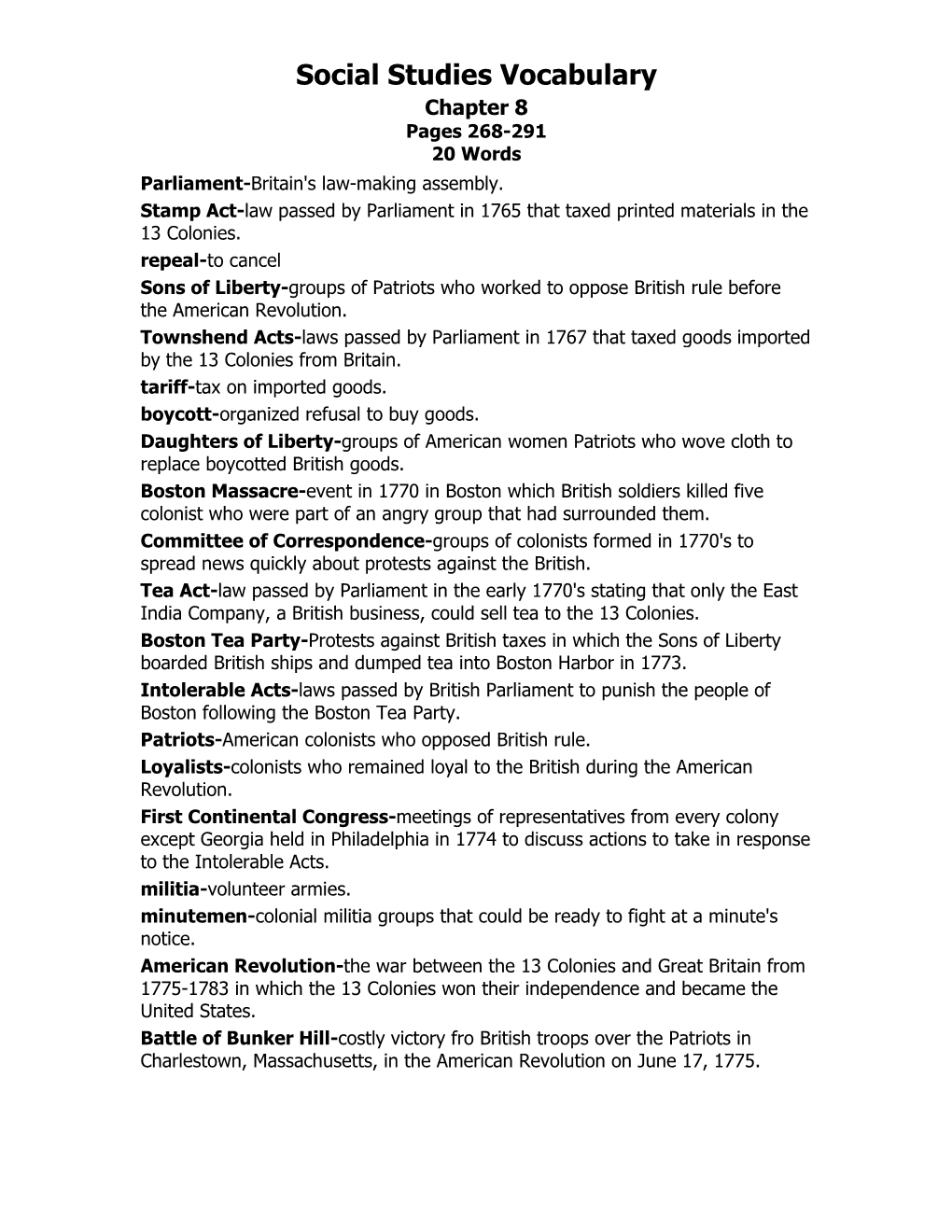 Social Studies Vocabulary Chapter 8 Pages 268-291 20 Words Parliament-Britain's Law-Making Assembly