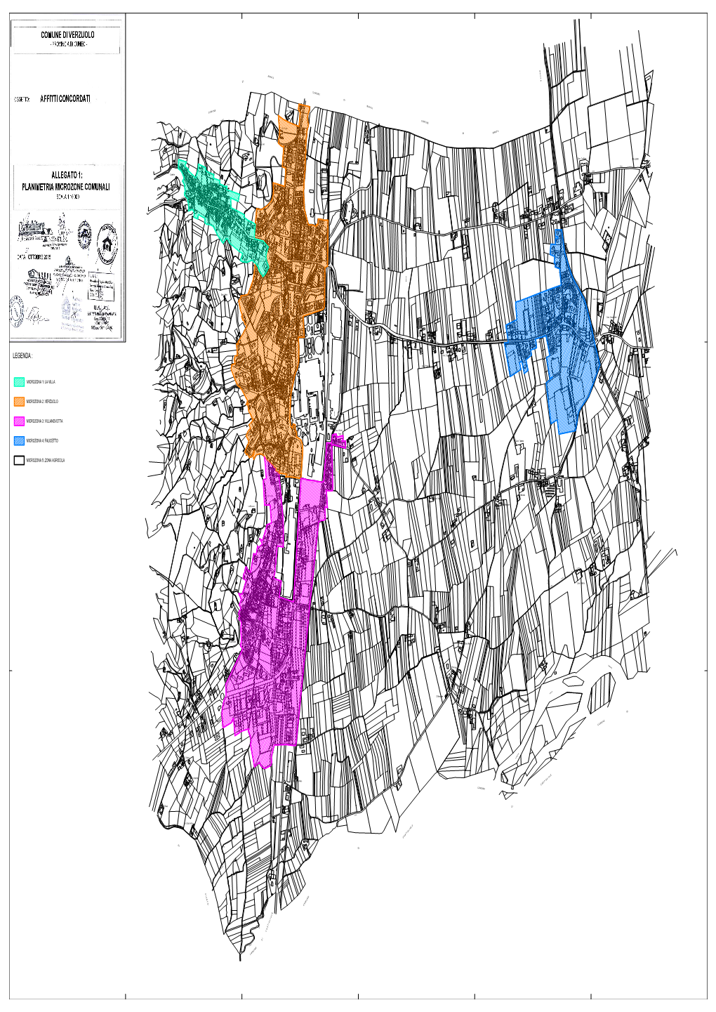 Legenda : Microzona 5: Zona Agricola Microzona 4: Falicetto Microzona 3: Villanovetta Microzona 2: Verzuolo Microzona 1: La Villa