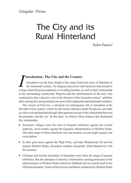 The City and Its Rural Hinterland Salim Tamari