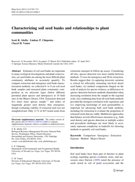 Characterizing Soil Seed Banks and Relationships to Plant Communities