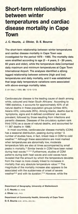 Short-Term Relationships Between Winter Temperatures and Cardiac Disease Mortality in Cape Town