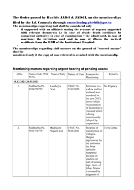 The Order Passed by Hon'ble JAD-I & JAD-II, on The