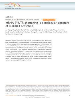 UTR Shortening Is a Molecular Signature of Mtorc1 Activation