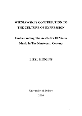 Wieniawski's Contribution to the Culture of Expression
