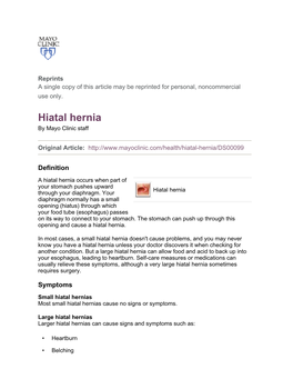 Hiatal Hernia by Mayo Clinic Staff