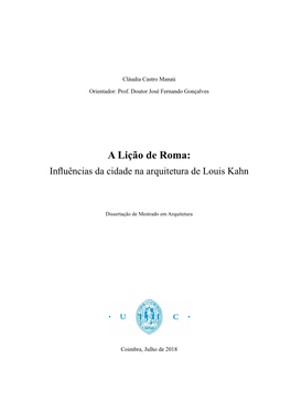 A Lição De Roma: Influências Da Cidade Na Arquitetura De Louis Kahn