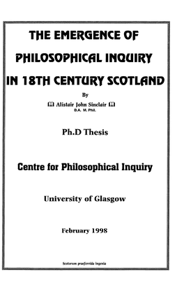 The Emergence of Philosophical Inquiry in Glasgow: 1720 - 1740 63 3