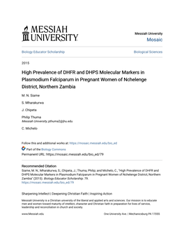High Prevalence of DHFR and DHPS Molecular Markers in Plasmodium Falciparum in Pregnant Women of Nchelenge District, Northern Zambia