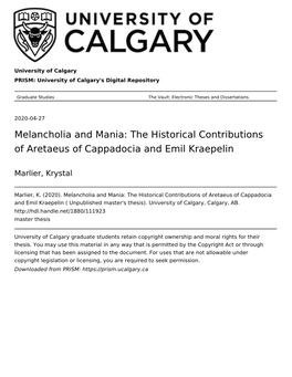 Melancholia and Mania: the Historical Contributions of Aretaeus of Cappadocia and Emil Kraepelin