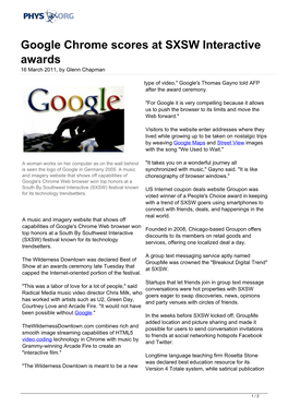Google Chrome Scores at SXSW Interactive Awards 16 March 2011, by Glenn Chapman