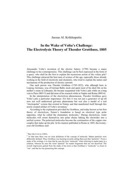 In the Wake of Volta's Challenge: the Electrolysis Theory of Theodor