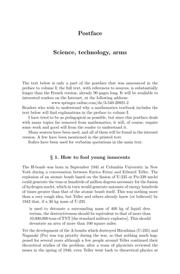 Postface Science, Technology, Arms