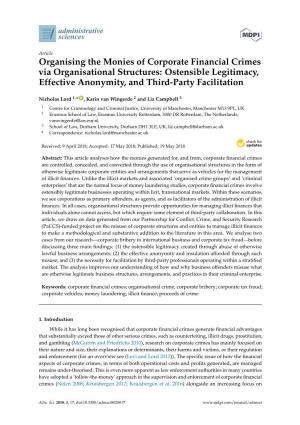 Organising the Monies of Corporate Financial Crimes Via Organisational Structures: Ostensible Legitimacy, Effective Anonymity, and Third-Party Facilitation
