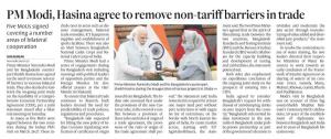 PM Modi, Hasina Agree to Remove Non-Tariff Barriers in Trade Five Mous Signed Clude Ones in Areas Such As Dis- Ment Said