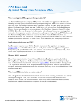NAR Issue Brief Appraisal Management Company Q&A