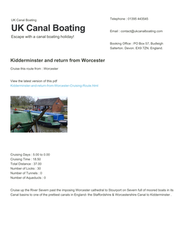 Kidderminster and Return from Worcester | UK Canal Boating