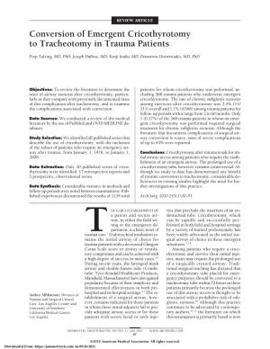 Conversion of Emergent Cricothyrotomy to Tracheotomy in Trauma Patients