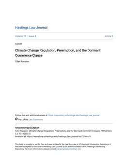 Climate Change Regulation, Preemption, and the Dormant Commerce Clause