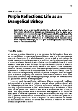 Purple Reflections: Life As an Evangelical Bishop