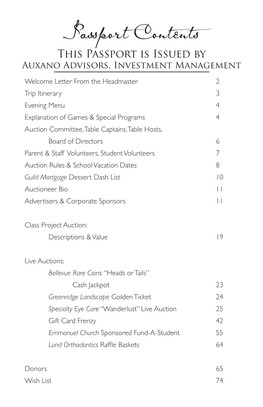 Passport Contents This Passport Is Issued by Auxano Advisors, Investment Management